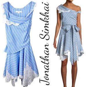 NWOT JONATHAN SIMKHAI Silk Blend Scalloped Mini One-Shoulder Wrap Dress, Size 0
